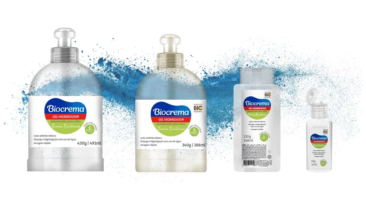 NOVAS EMBALAGEMS DE GEL HIGIENIZADOR DE MÃOS BIOCREMA