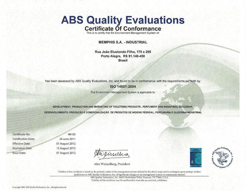Transferência de certificado ISO 14001