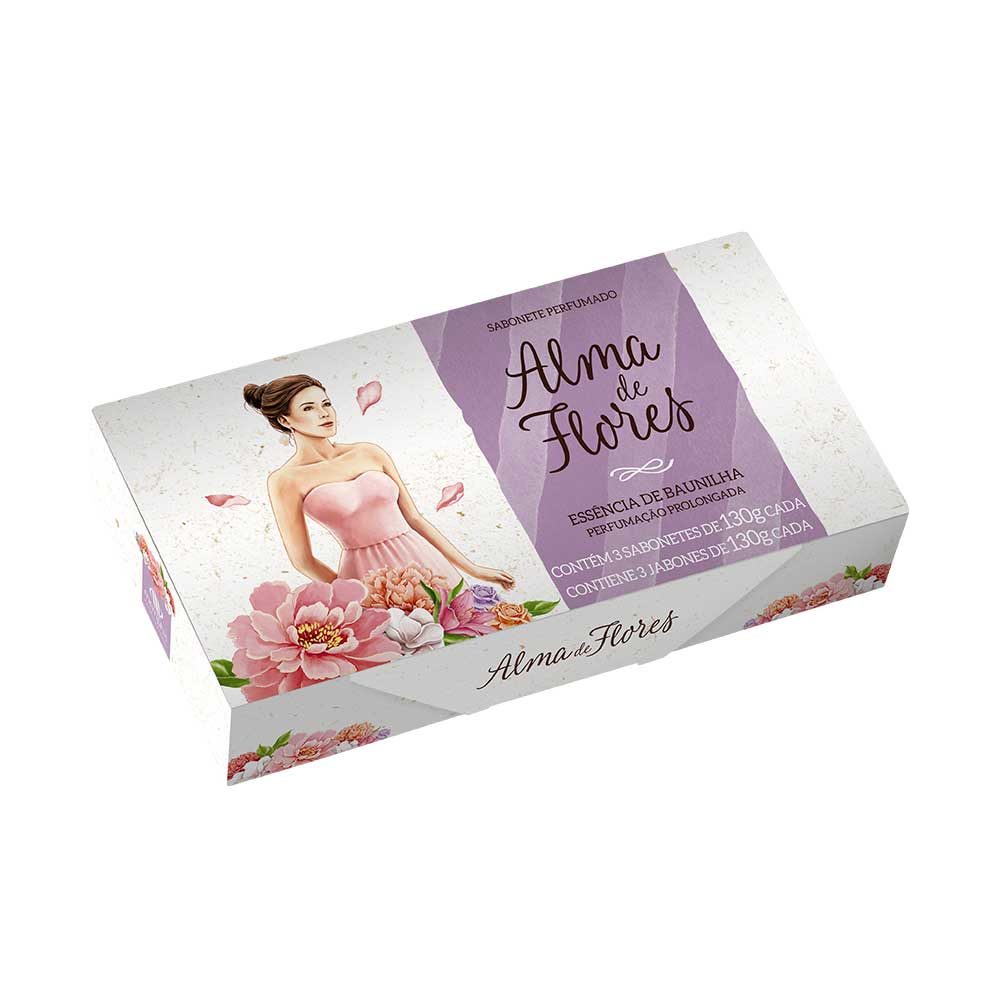 Estojo 3 Sabonetes Alma de Flores Baunilha