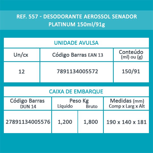 Desodorante Aerossol Senador Platinum